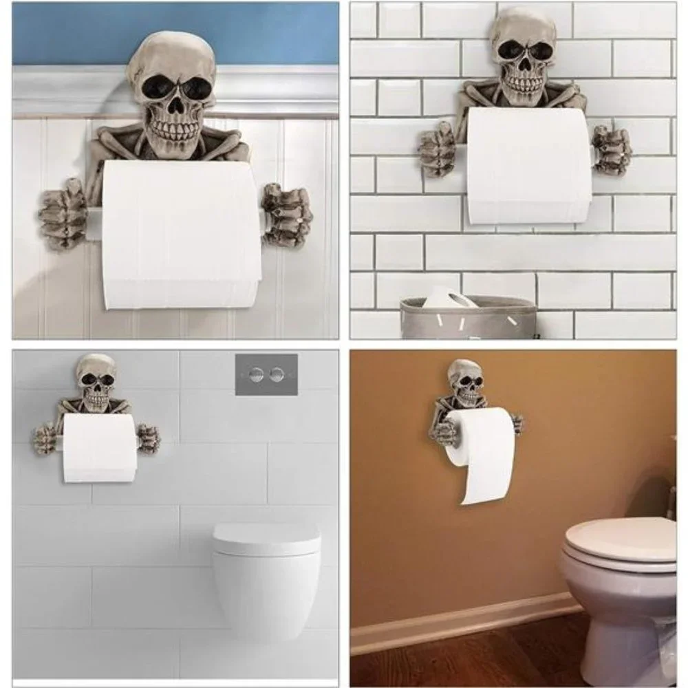 Skull Toilet Paper Holder Wall Mount Toilet Tissue Roll Paper Storage Holder